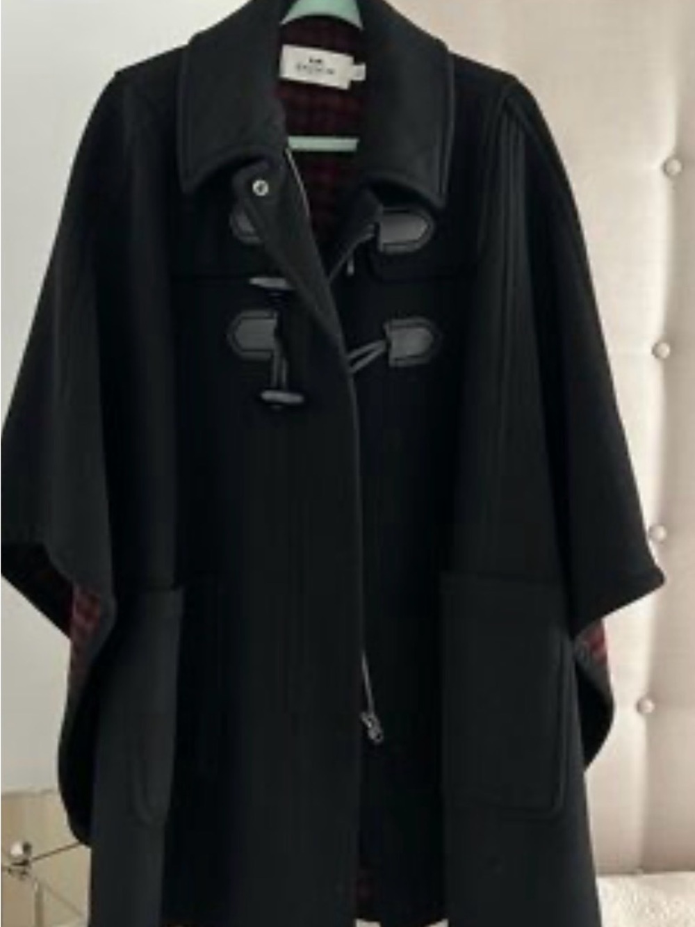 Coach Black Wool Cape Coat with Toggle Closures